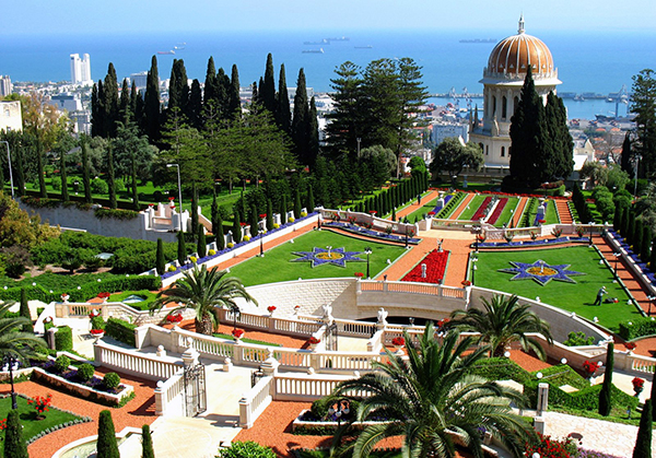 the Bahai Gardens and Shrine of the Bab overlooking the Mediterranean Sea on Mount Carmel in Haifa