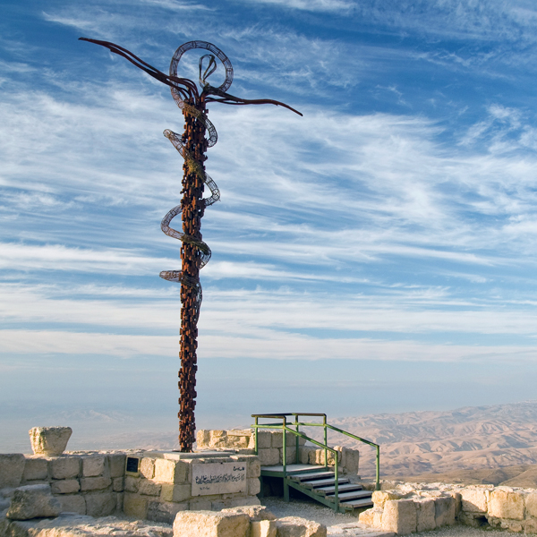 Mt. Nebo is traditionally believed to be the place from which Moses viewed the Promised Land after wandering in the desert with the Israelites for forty years. Moses is said to be buried on Mt. Nebo, but the exact location is unknown.