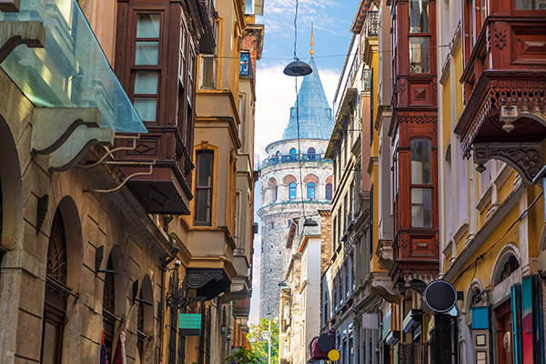 a street in the Galata neighborhood, with the Galata Tower