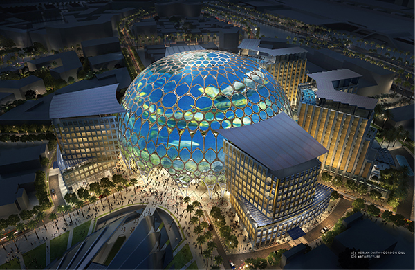 The heart of the Expo site is Al Wasl Dome. The unique trellis design is covered in canvas to form one of the world's largest 360-degree projection screens.