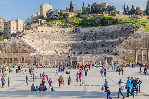Most Jordan tours spend at least a few hours in the capital city of Amman, once the ancient Roman city of Philadelphia. The Roman theater stands in the heart of the city.