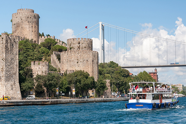 The Bosphorus Strait forms part of the border between Europe and Asia and runs right through Istanbul. Most of the historical sights of Istanbul are on the European side of the Bosphorus. The strait is one of the world's busiest waterways, linking the Mediterranean Sea with the Black Sea. A cruise on the Bosphorus provides an excellent vantage on the historical layers of the city.