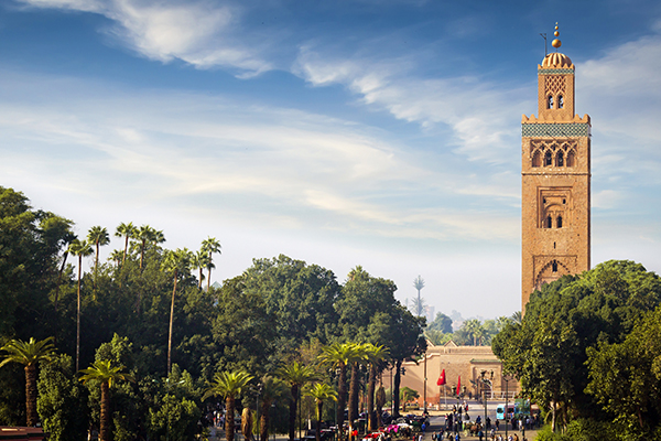 The 12th-century Koutoubia Mosque is the oldest mosque in Marrakech and it's minaret is an iconic symbol of the city.