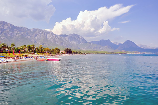the Taurus Mountains plunging into the Mediterranean Sea at Kemer Turkey