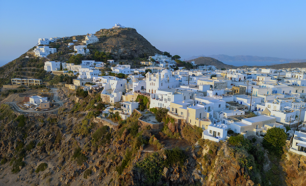 The capital of Milos, Plaka offers elevated sea views and sunsets along with a classic Cycladic, car-free maze of cobbled alleys and courtyards.
