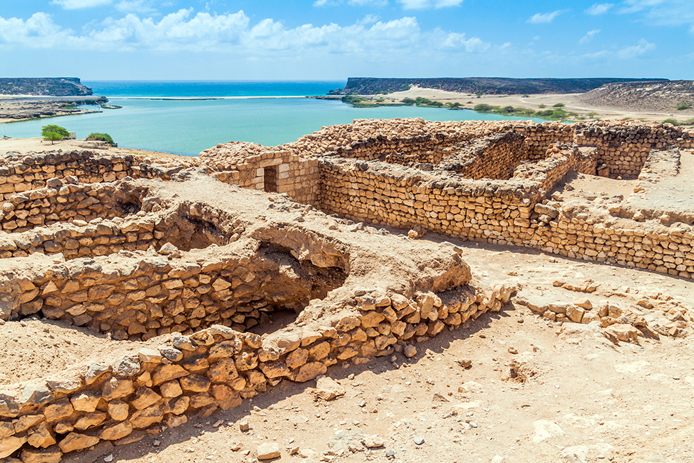 ruins of the ancient port of Sumhuram in the Dhofar region of Oman