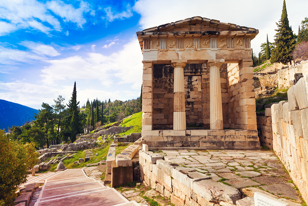the Athenian Treasury at Delphi, Greece